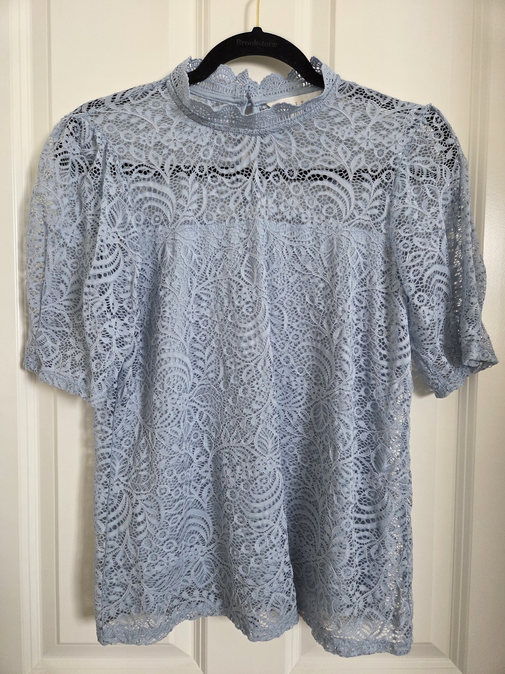Adiva French Blue Lace Short Sleeve Blouse